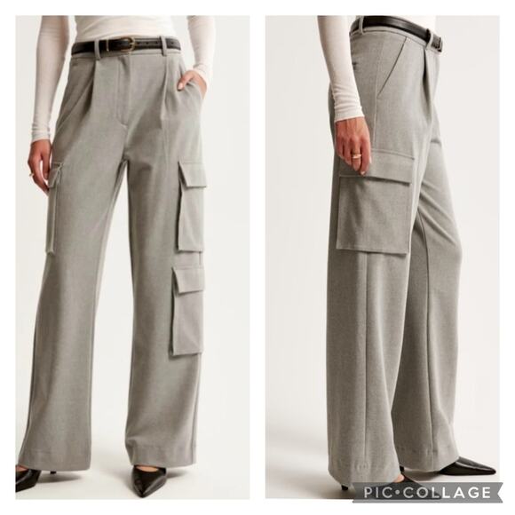 Abercrombie & Fitch Pants - Abercrombie Fitch Gray Brushed Suiting Tailored Cargo Wide Leg Pants Size 8